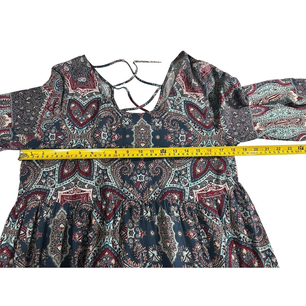 Umgee Top Shirt Blouse Womens L Paisley Boho Peasant Hippie Eclectic Flowy Retro - Picture 3 of 8